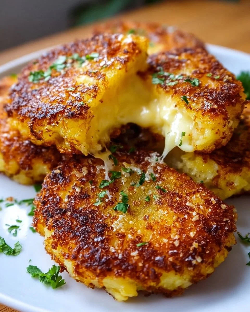 Knusprige Kartoffel-Käse-Taler auf einem Teller, ideal als Snack oder Fingerfood