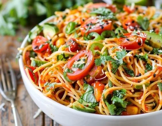 Leckerer Kalifornischer Spaghetti-Salat Rezept | Leckere Salate, Gesunde Salatrezepte, Gesunde Kochrezepte