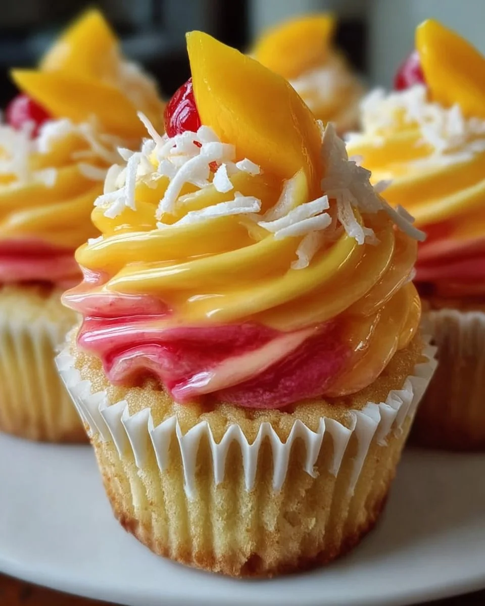 Mango-Erdbeer-Sonnenuntergang Cupcakes
