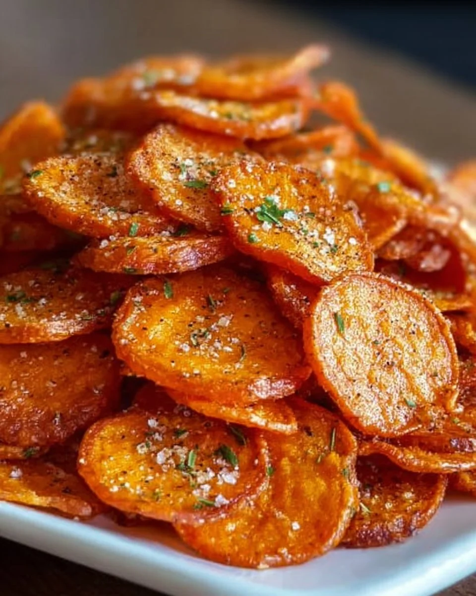 Heimgemachte Möhrenchips, knusprig und lecker, perfekter gesunder Snack.