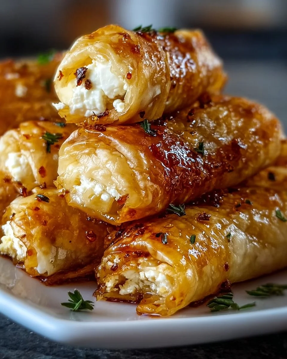 Ofen-frittierte Feta-Rollen mit Chili-Honig