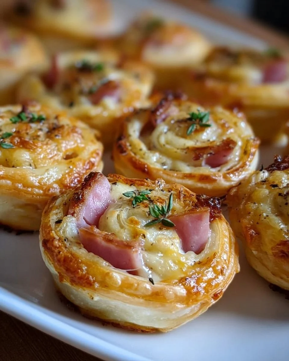 Leckere Schinken-Käse-Schnecken frisch gebacken auf einem Teller